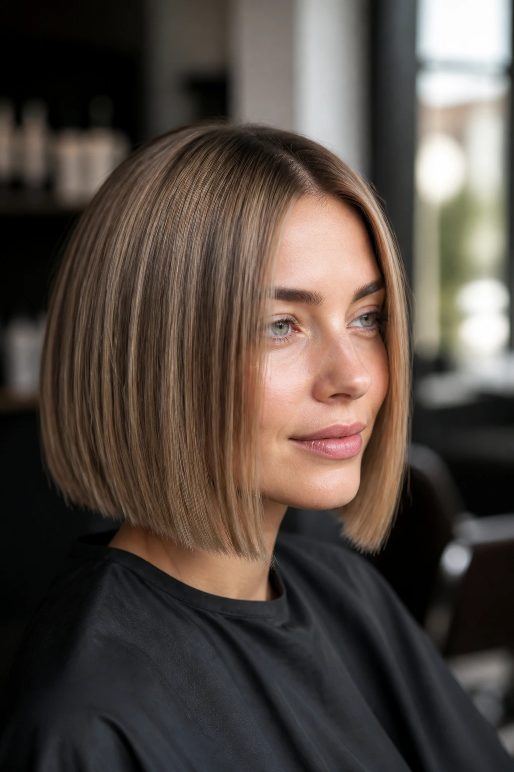 Portrait of a woman with a blunt bob ideal for fine hair on an oval face.