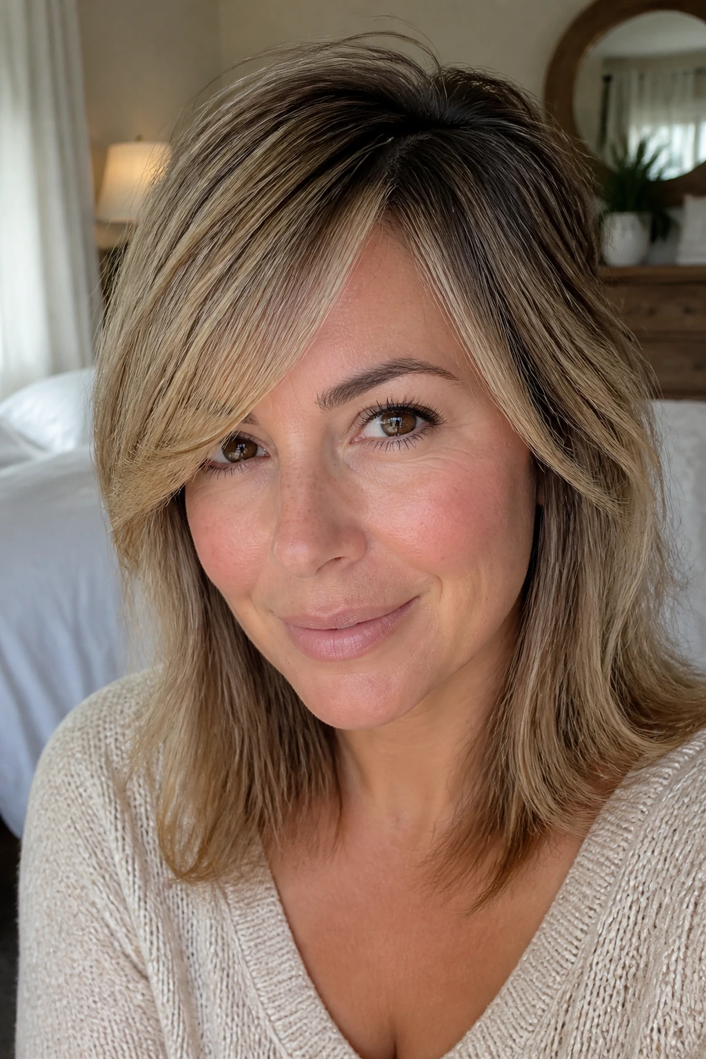 Close-up portrait of a real woman with a soft side veil in fine hair