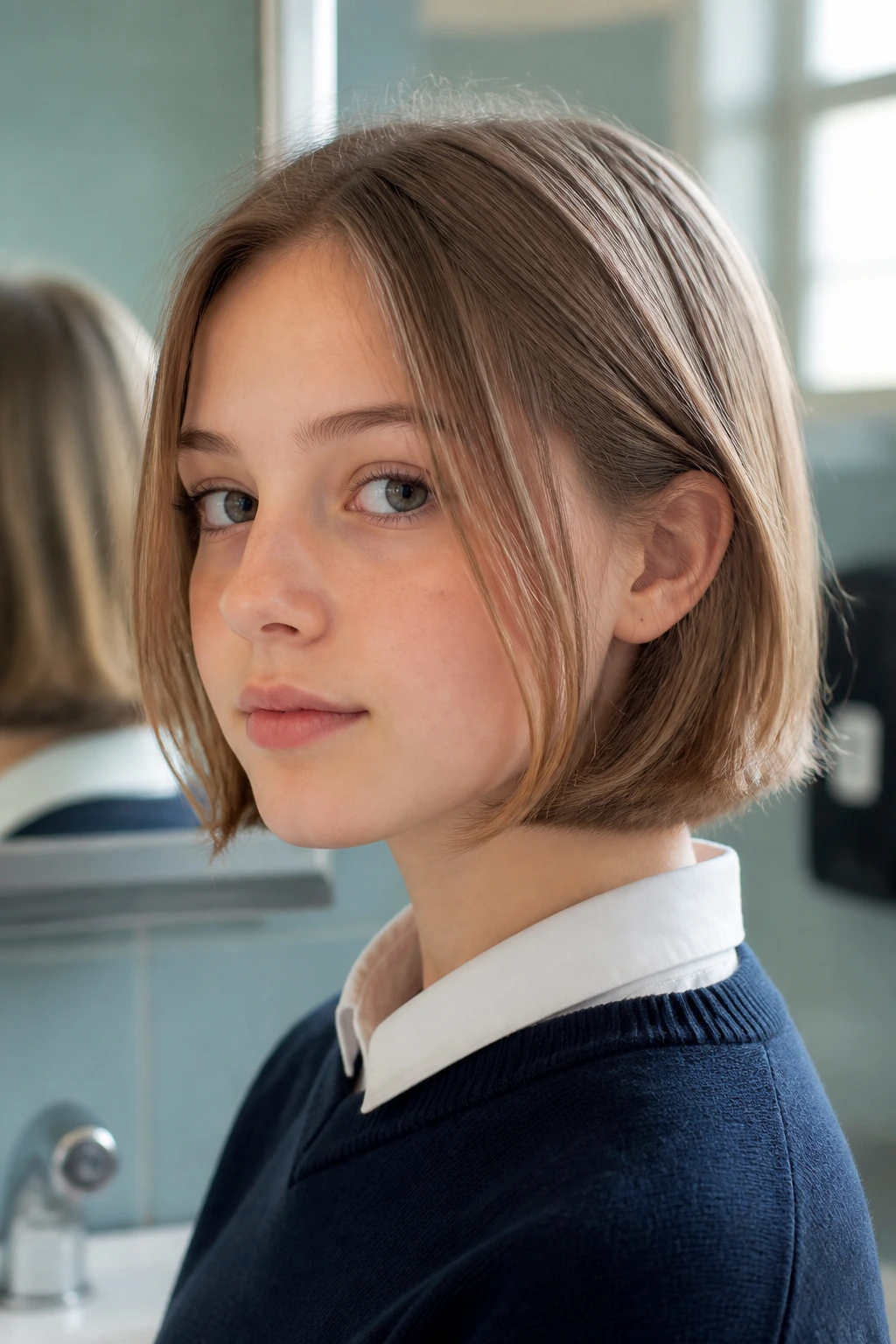 Close-up of a real person with fine hair showing perimeter density and diagonal jaw motion