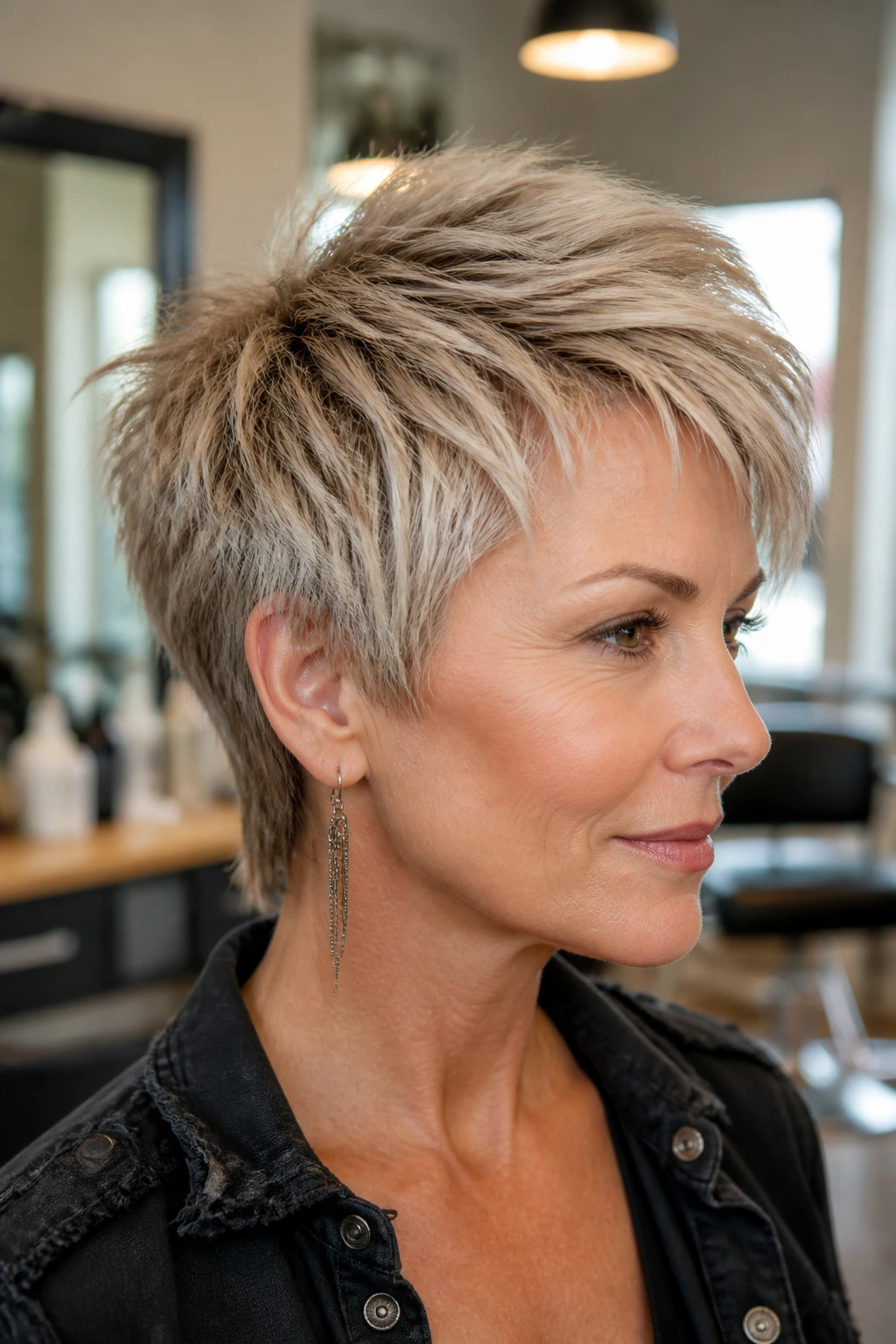 Close-up showing density and texture differences in fine vs thin hair with a rocker cut.