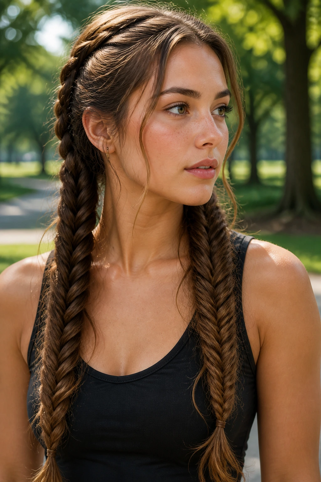Real person with fishtail twin braids showing wavy texture.