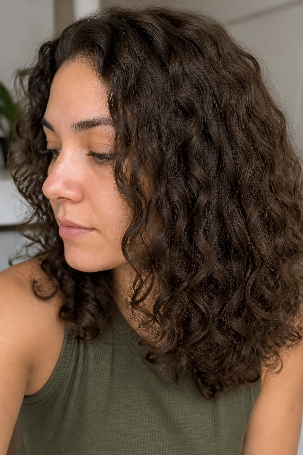 Portrait of a real person with flat single-tone curly color