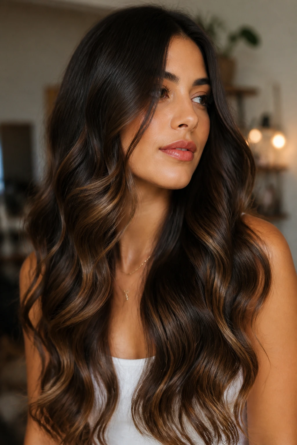 Portrait of a real woman with flat-iron ribbon waves
