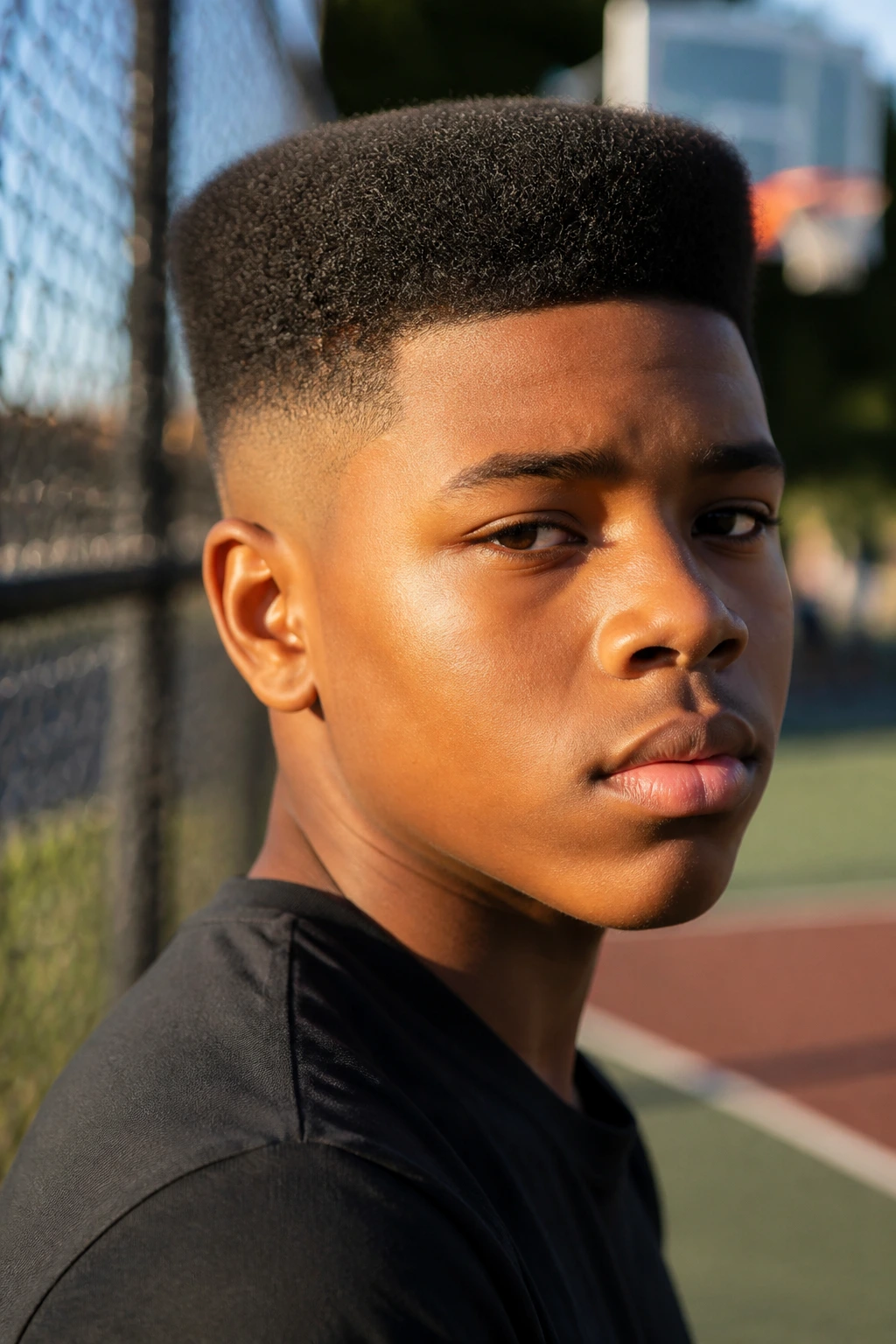 Portrait of a boy with a flat top haircut