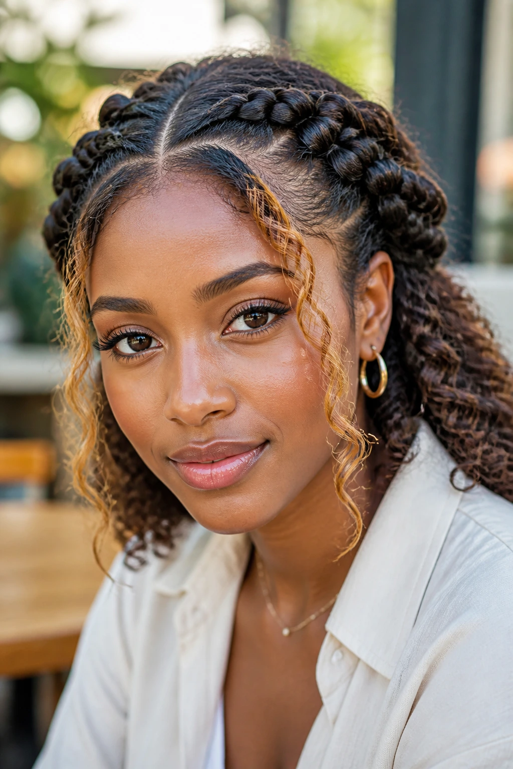 Close-up of a real person with flat-twist crown and money pieces