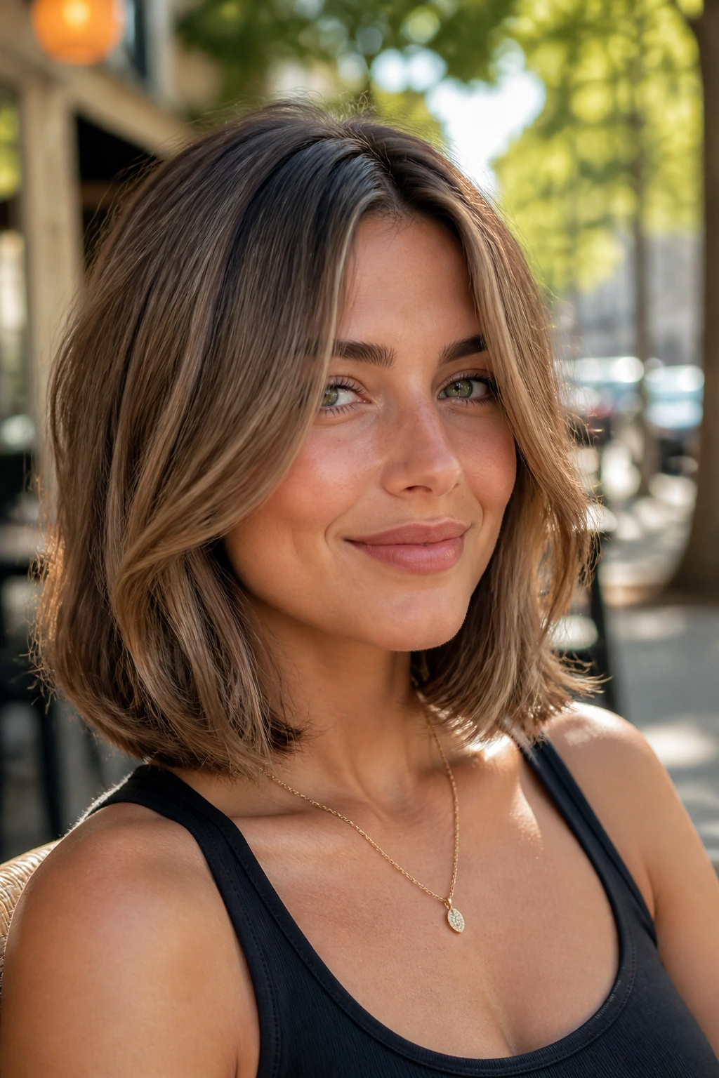 Portrait of a real woman with flip-under bob and soft ends