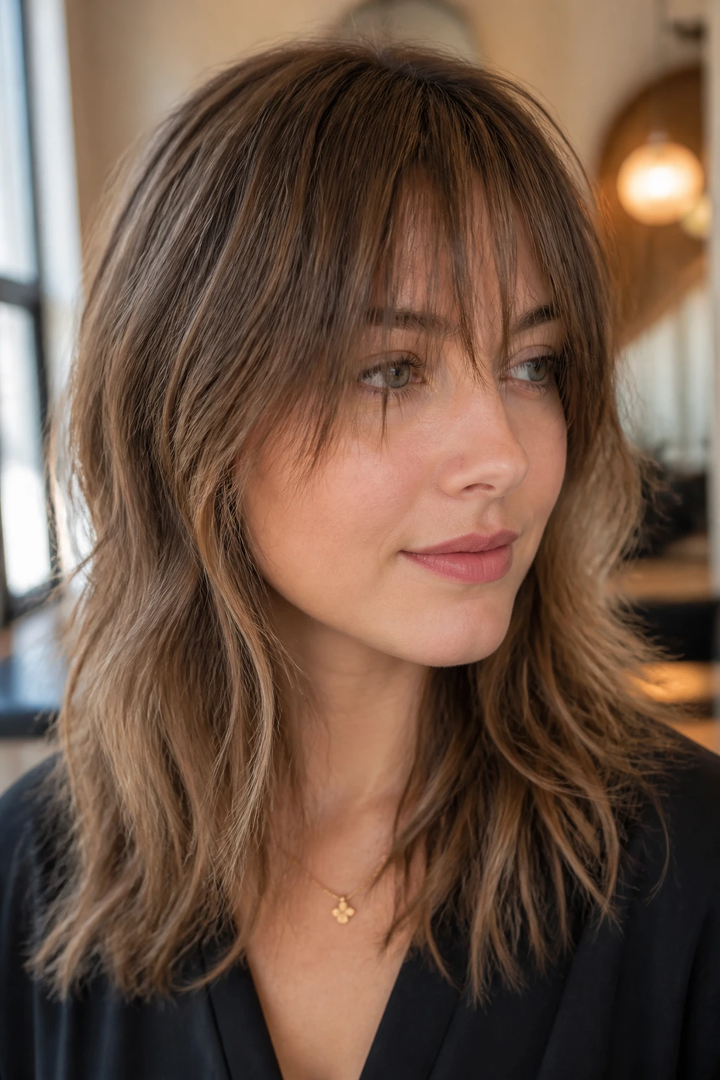 Close-up of frayed fringe with internal texture on real person