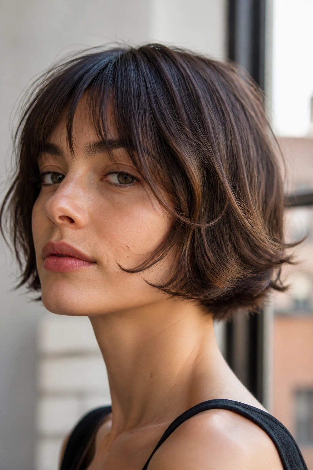 Portrait of a woman with a French bob and airy bend