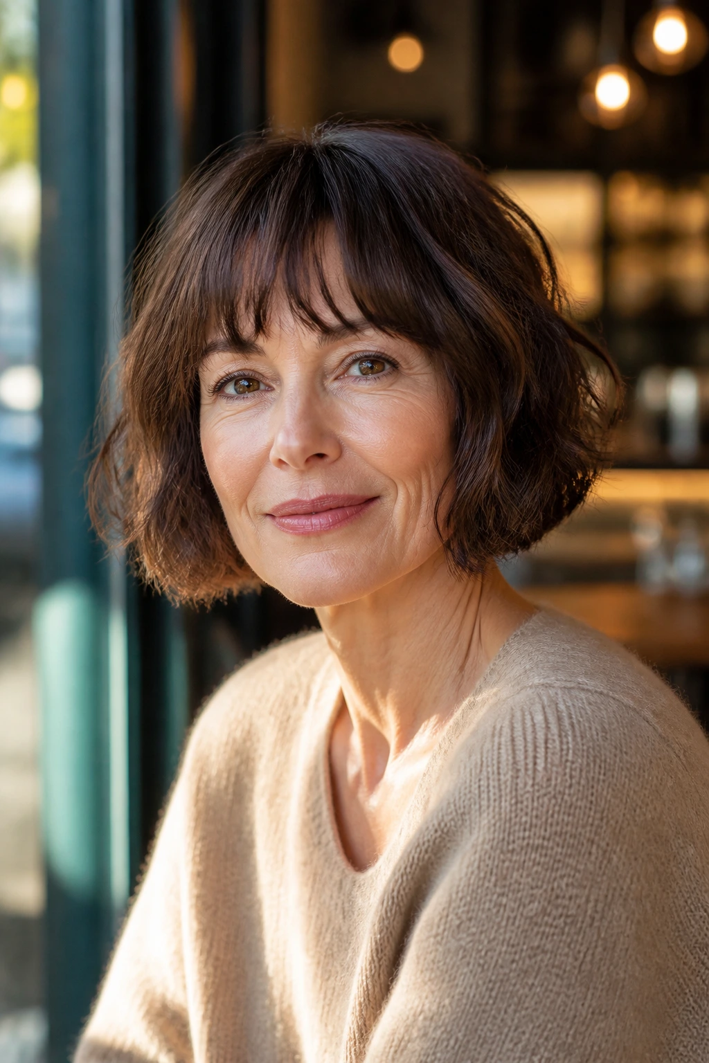 Real woman with French bob and soft fringe