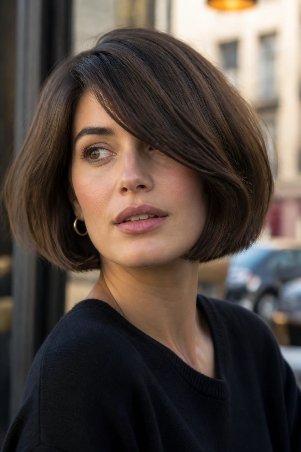 Portrait of woman with French-girl bob side swoop