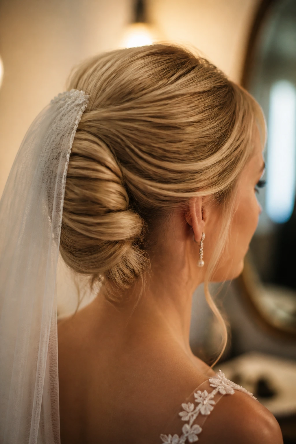 Bride with twisted French roll and airy ends