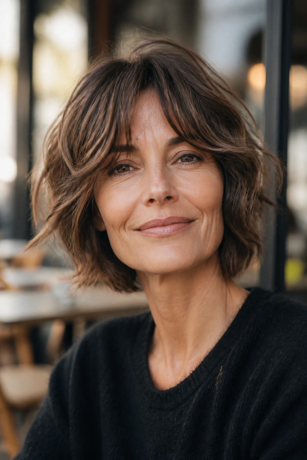 Real woman with French-Girl shag bob with airy layers
