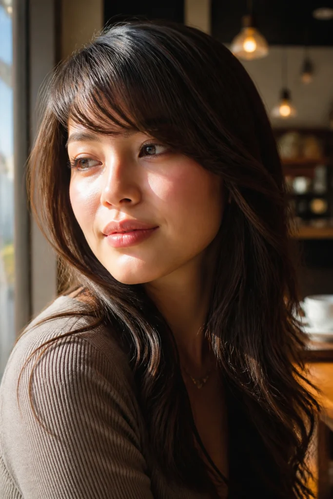 22 Sweeping Bangs for Long Hair and Round Faces