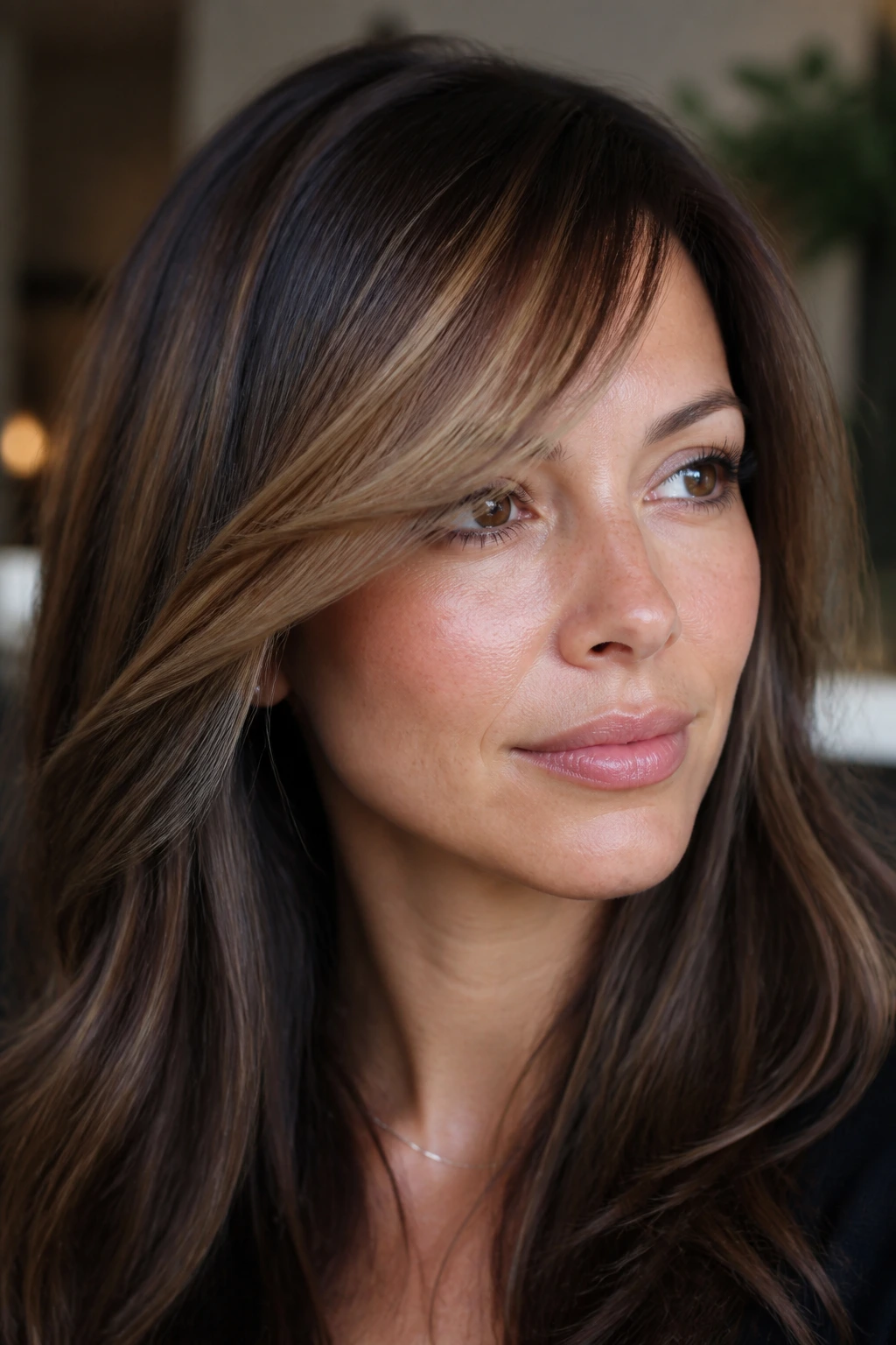 Brunette with multi-tonal front frame showing color variations