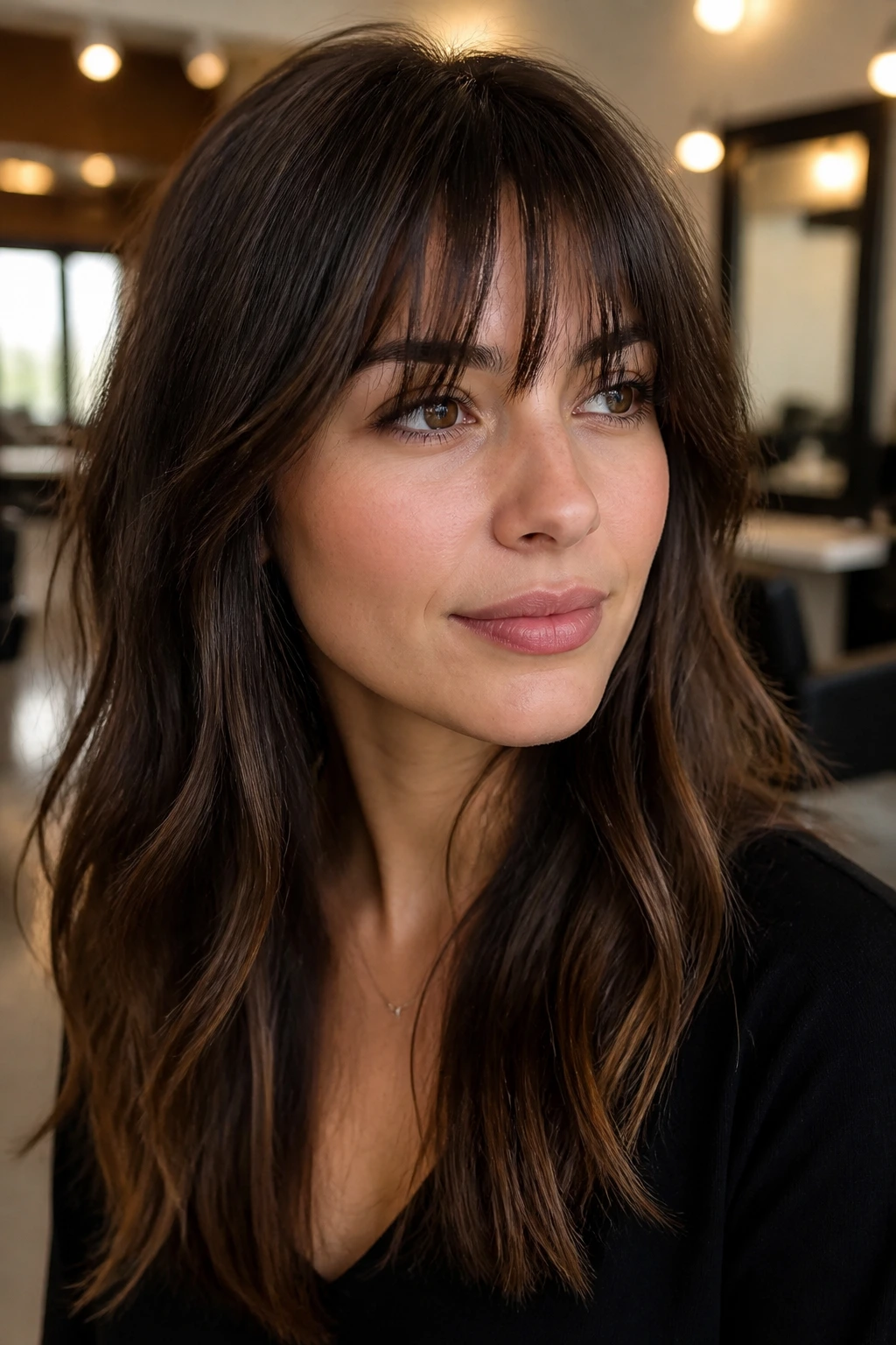 Close-up of a real person with fringe illustrating density and texture for fringe choice