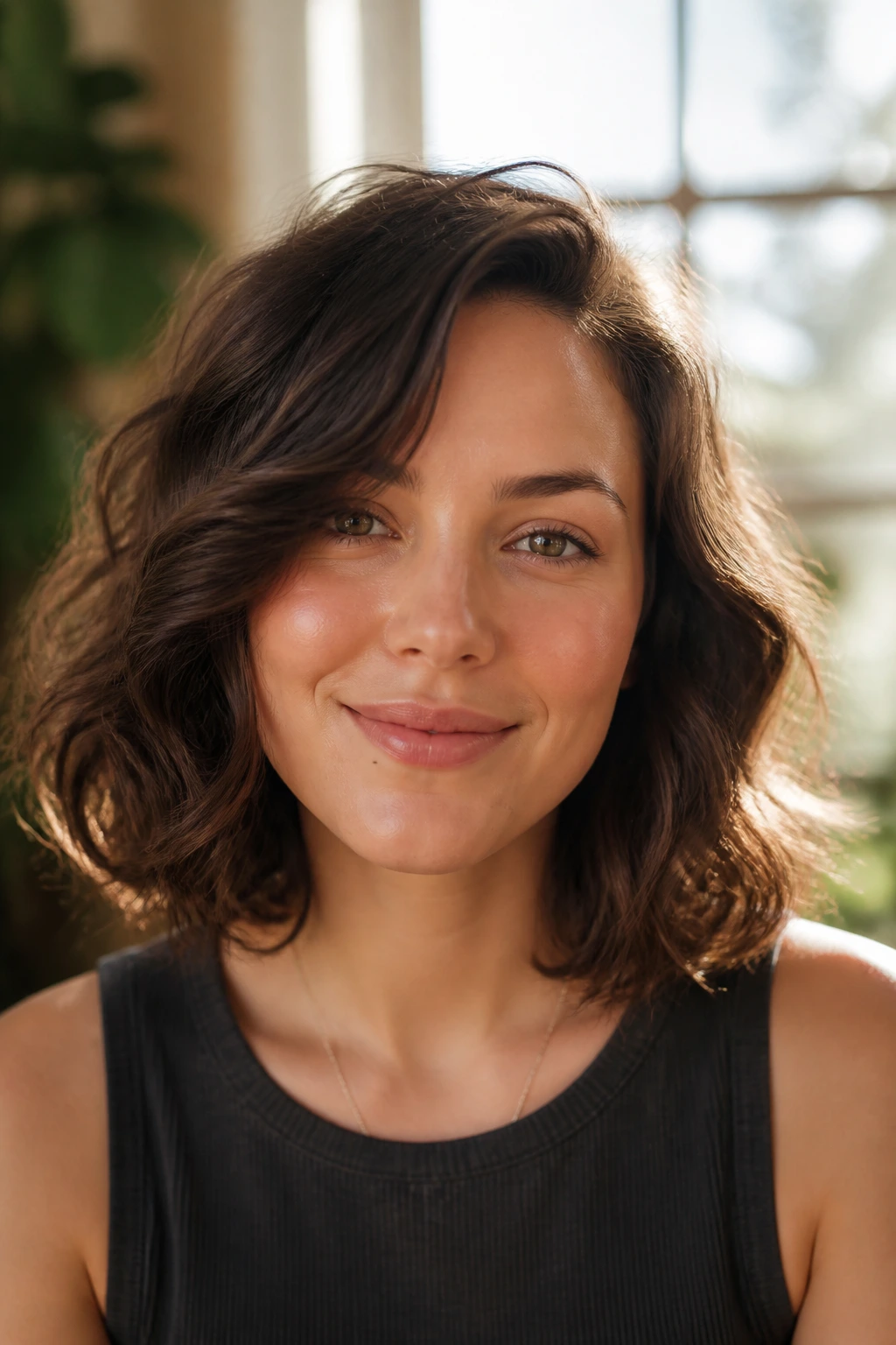 Real woman with fringe-free bob and side part
