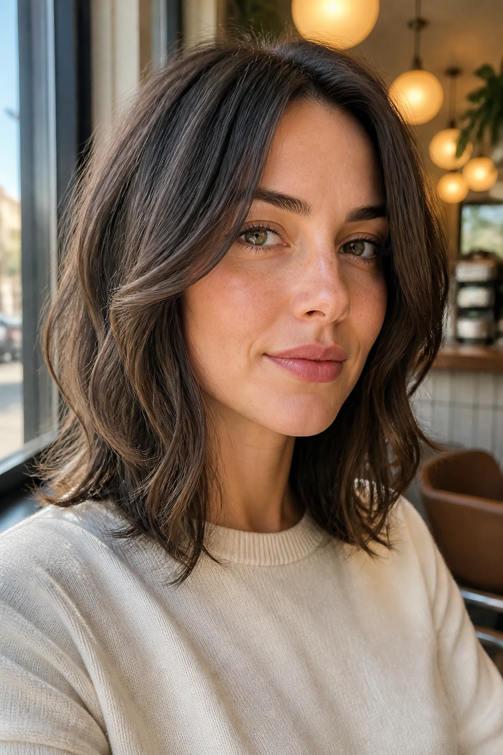 Close-up portrait of a real person with fringe-free shag posture around the chin