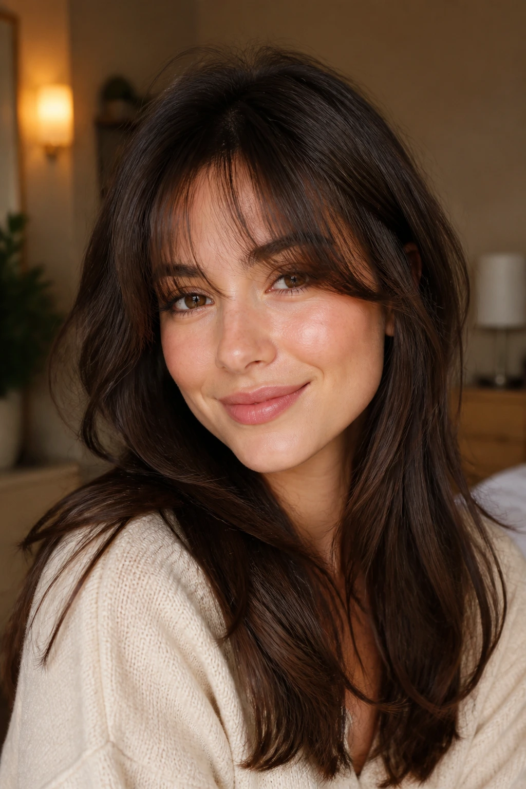 Portrait showing lifted fringe with soft texture and gentle volume