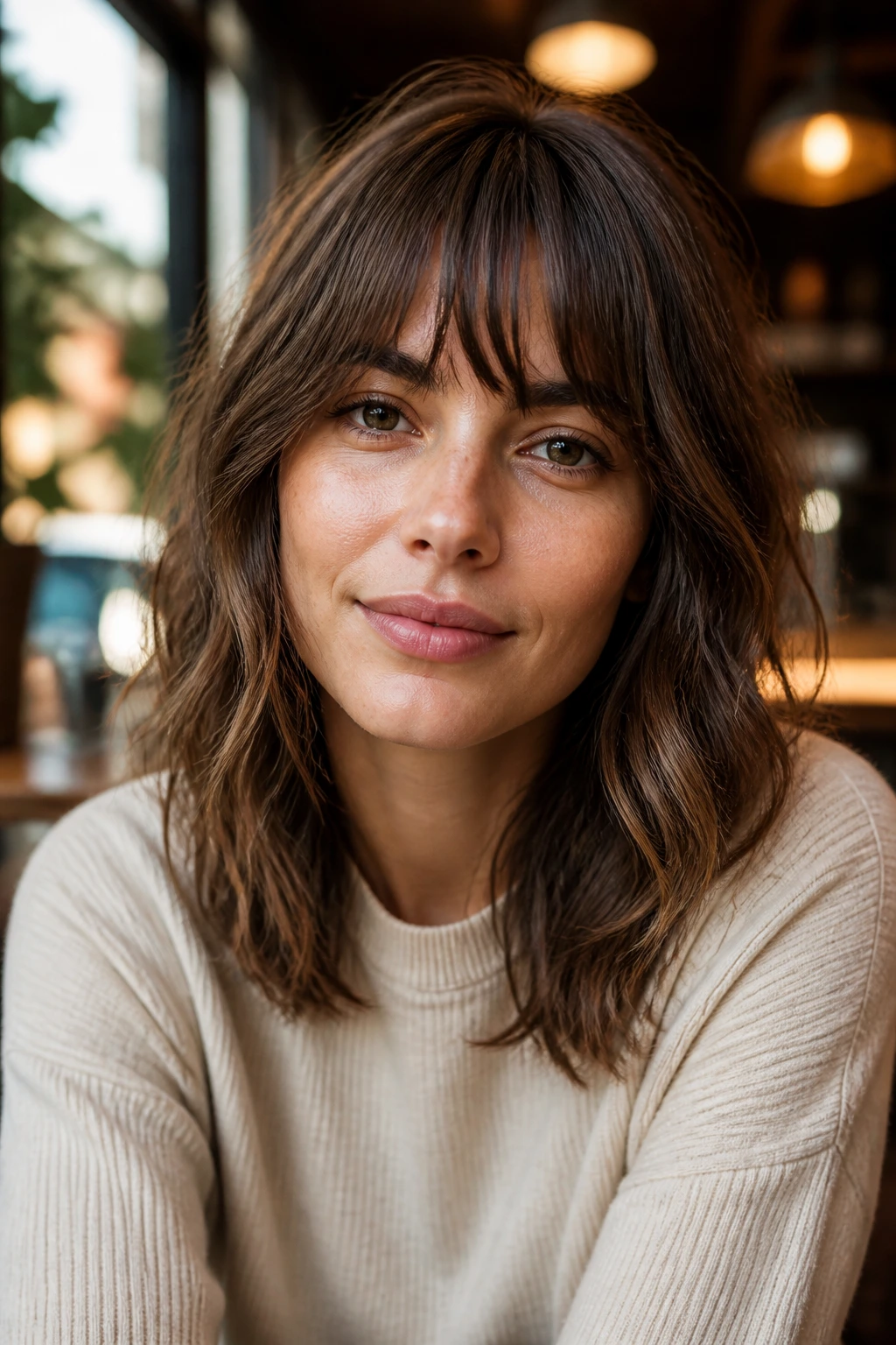 Portrait of person with French-inspired fringe and loose bends