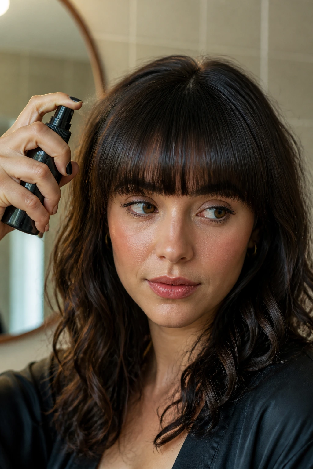 Close-up of a woman maintaining a crisp fringe line after a quick reset