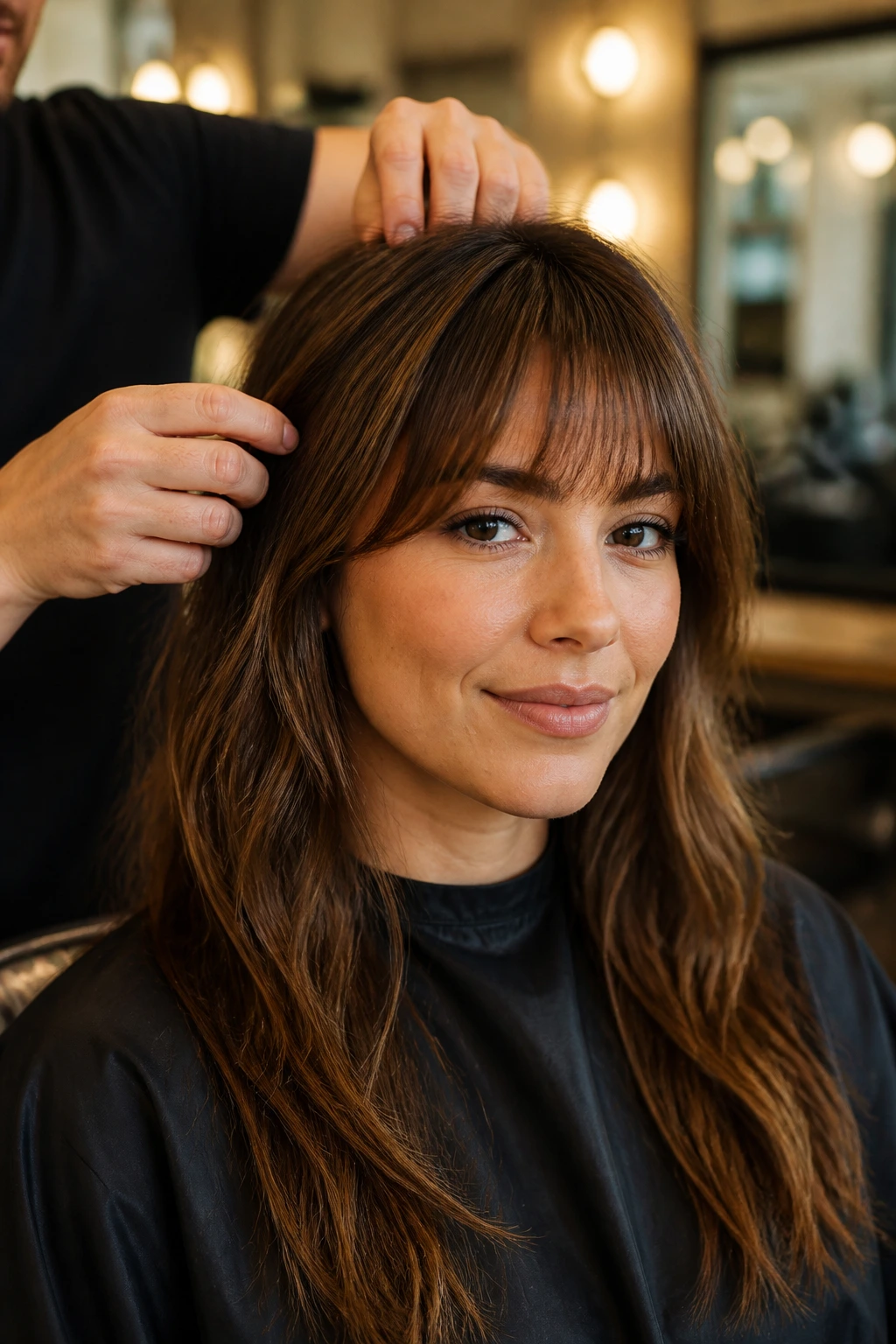 Woman asking for the right fringe in a salon