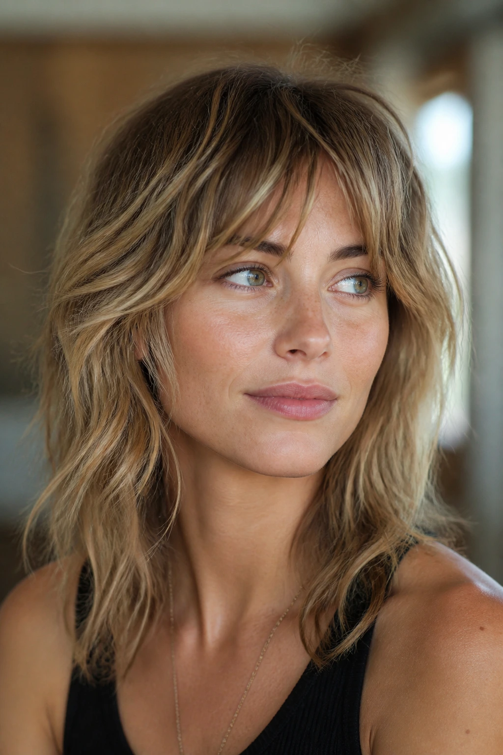 Close-up of finger-raked fringe on a real person