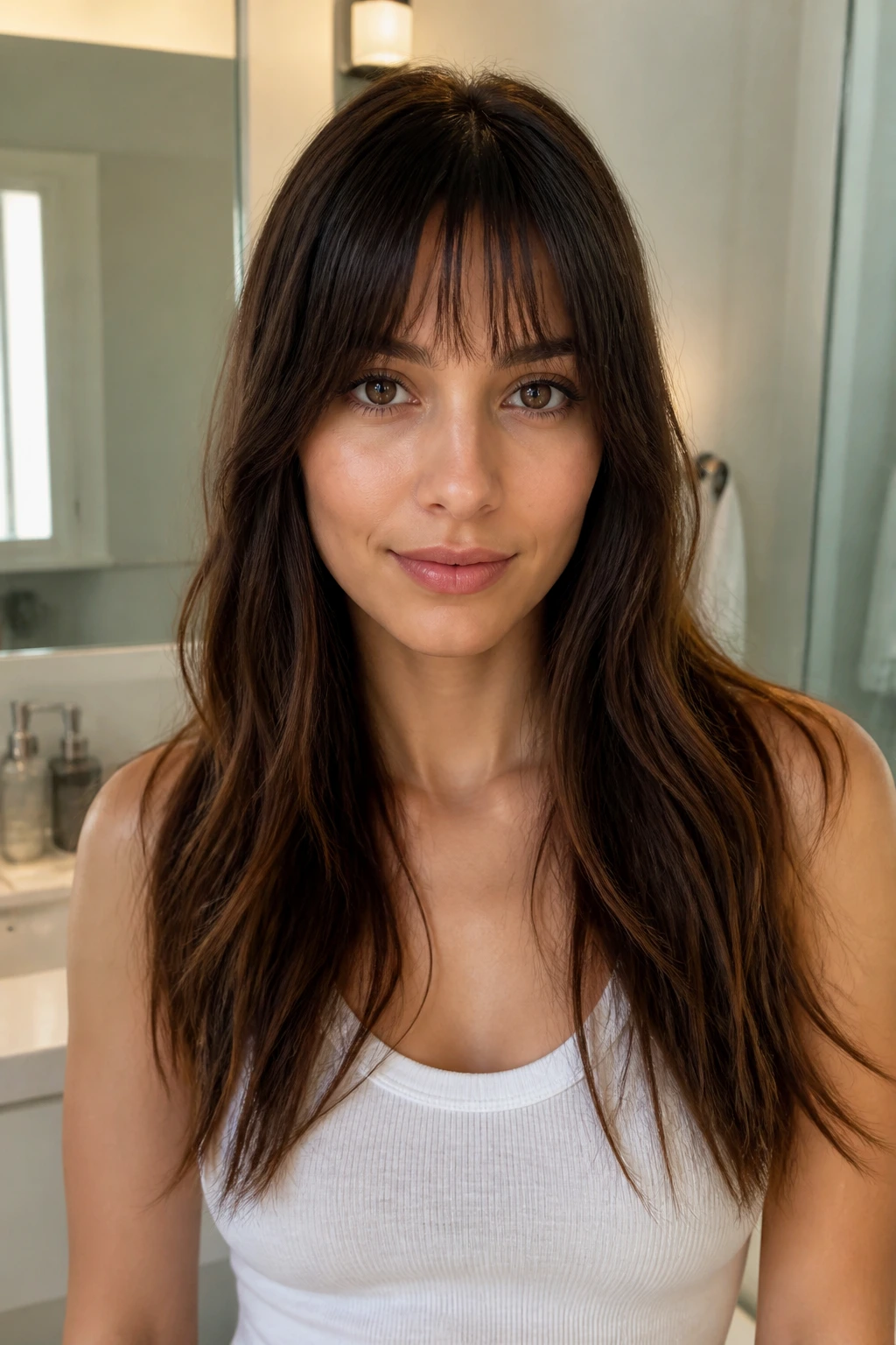 Close-up of a person with crisp freshly trimmed fringe