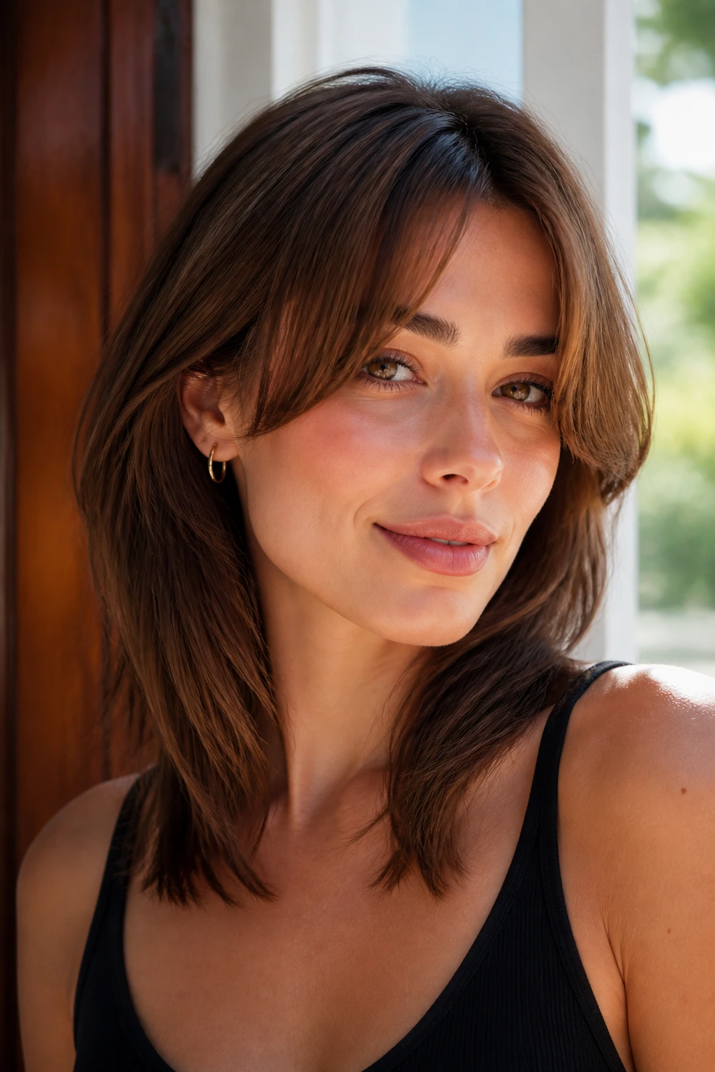 Portrait showing a fringe variation with deeper center opening