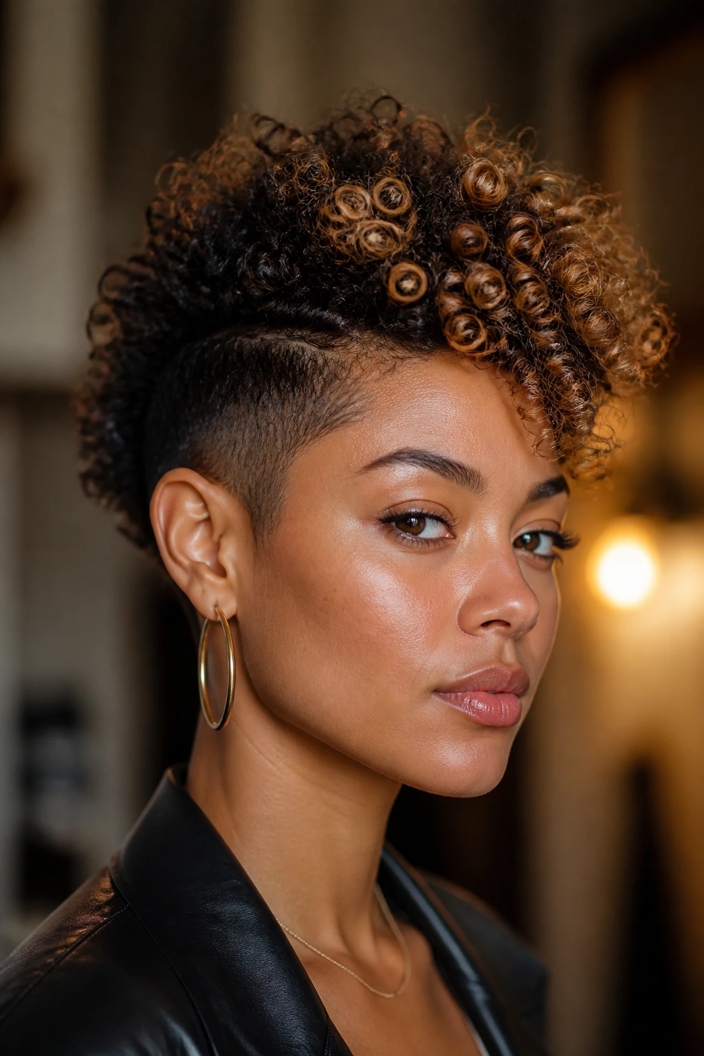 Real person with frohawk hairstyle and toffee highlights