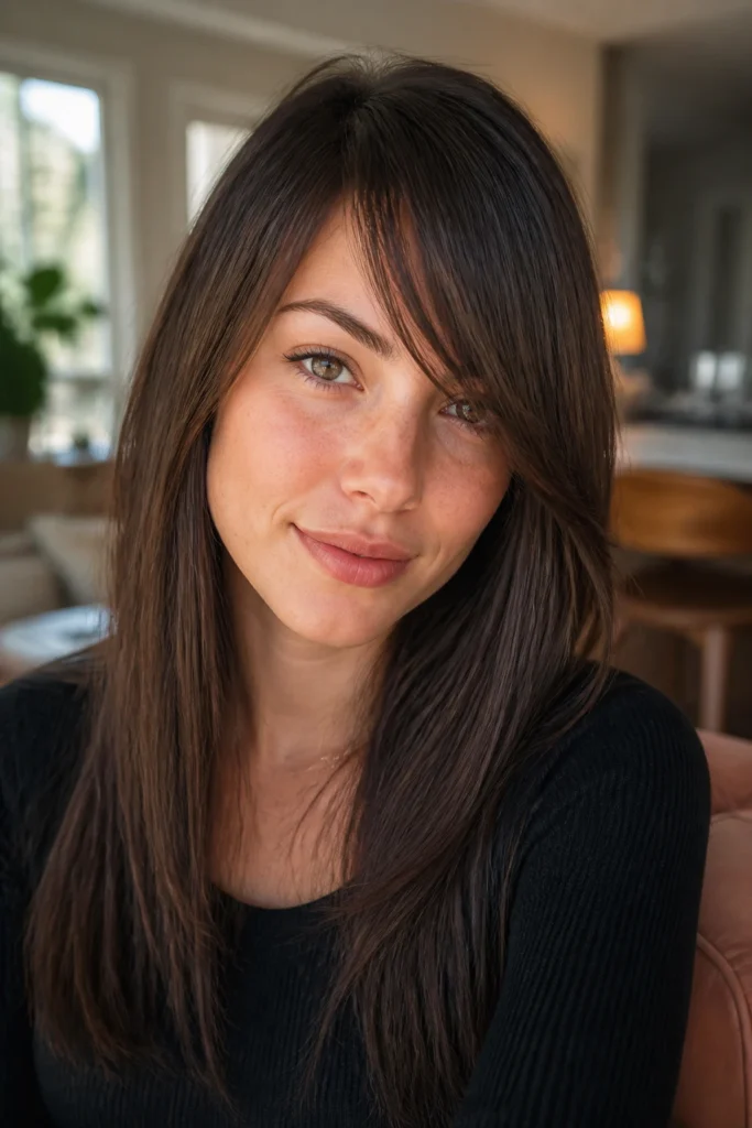 25 Long Hairstyles for Straight Hair with Side-Swept Bangs