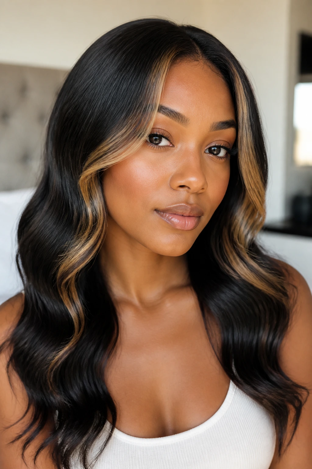 Real woman with front pieces framing the cheeks in soft waves