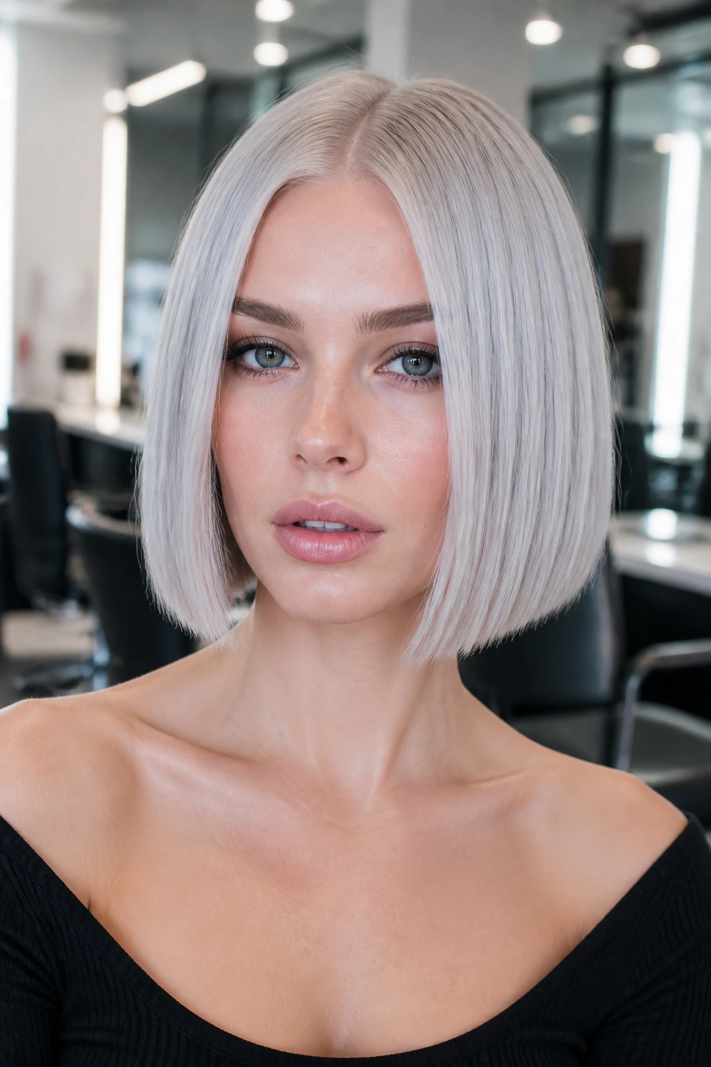 Portrait of a person with frosted blunt bob