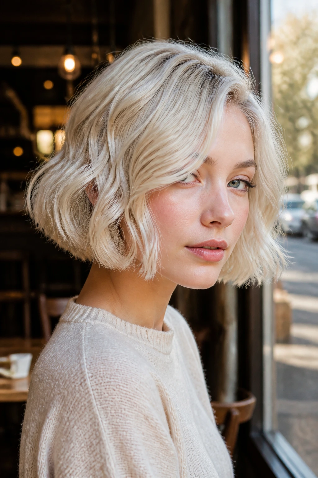 Close-up of a real woman with Frosted French Bob
