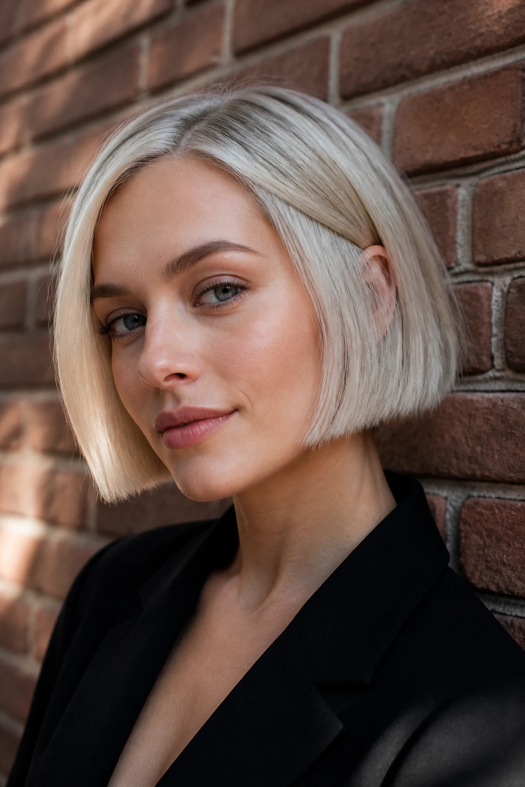 Portrait of a woman with a frosted micro bob hairstyle
