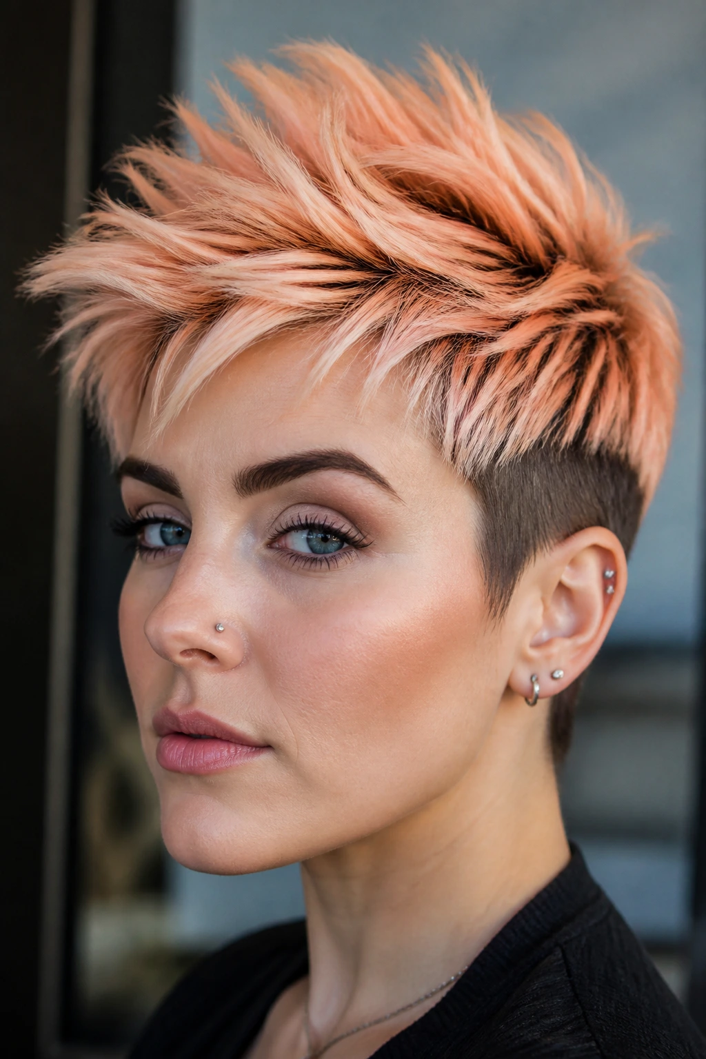 Pixie cut with frosted papaya tips on a real person