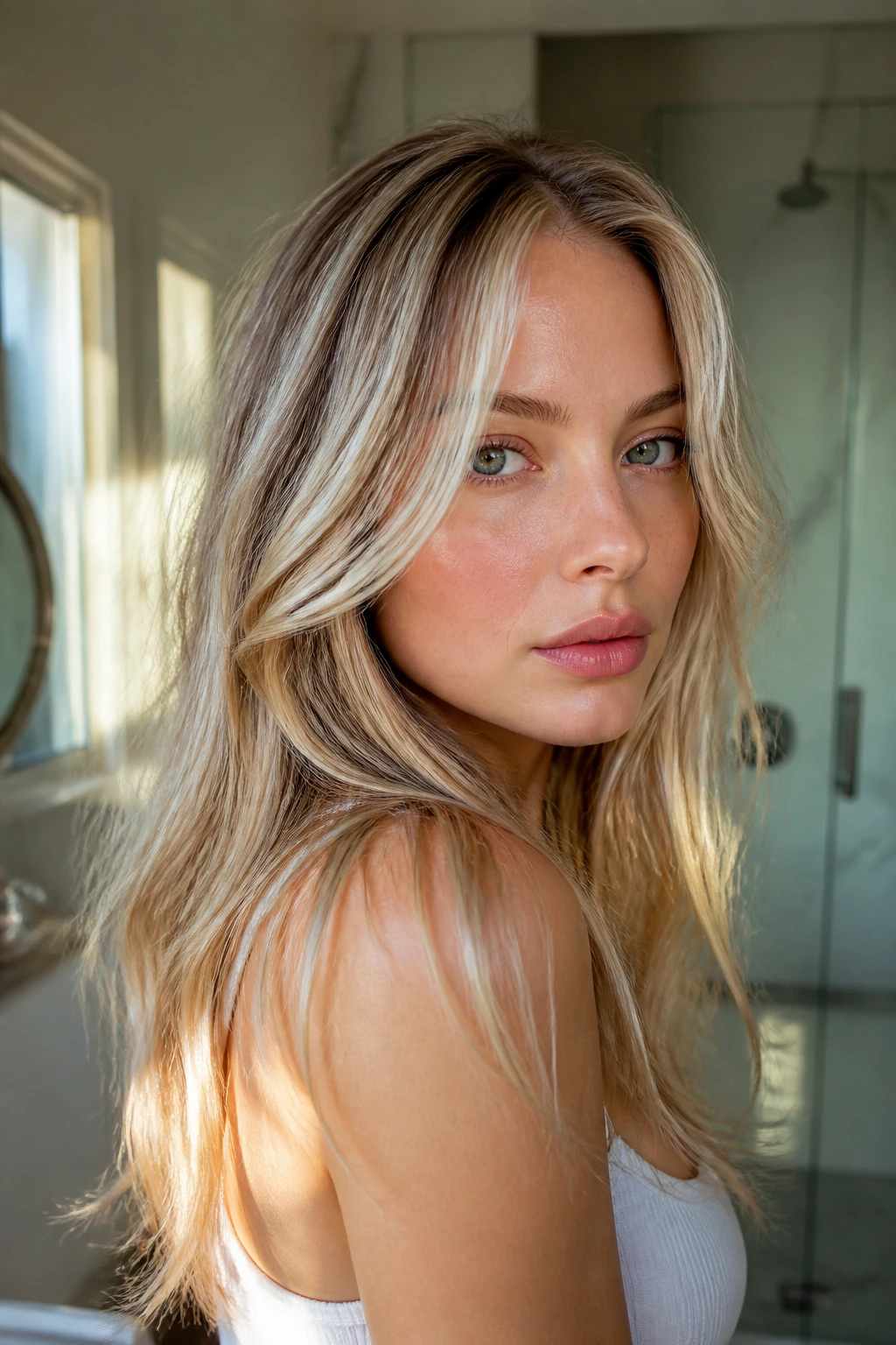 Real person showing frosted vanilla lowlights for depth in pale hair