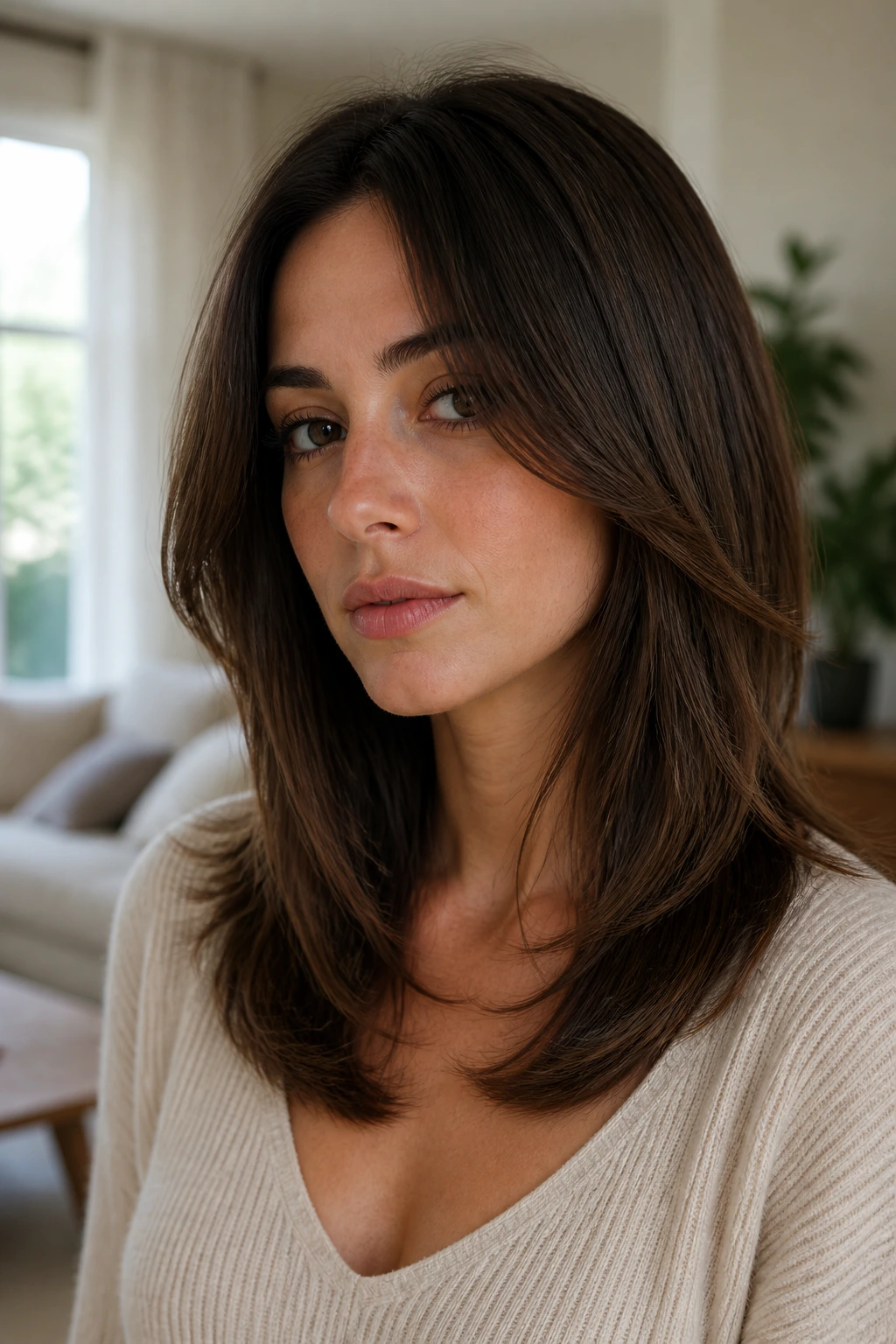 Portrait of a real woman with ghost layers blending into her length.