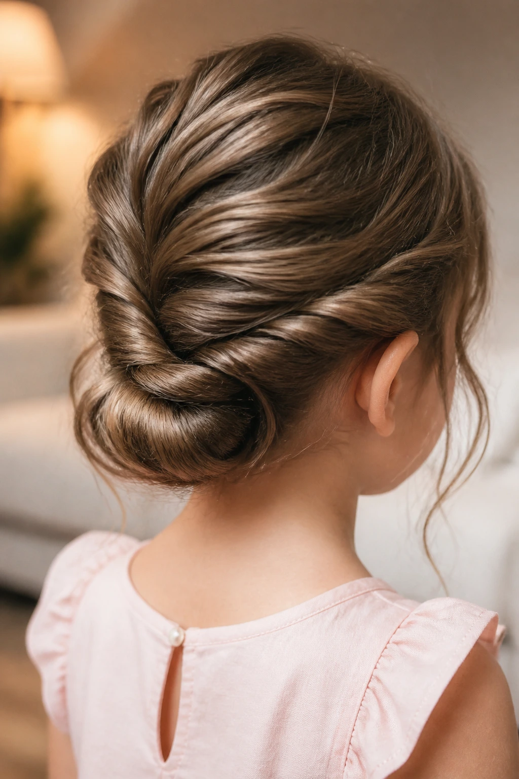 Back view of a real child showing Gibson-Tuck Twist at the nape
