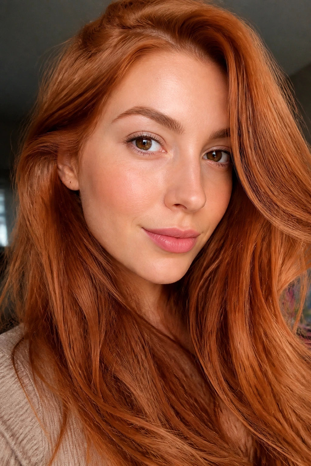 Close-up of real person with ginger spice red hair color