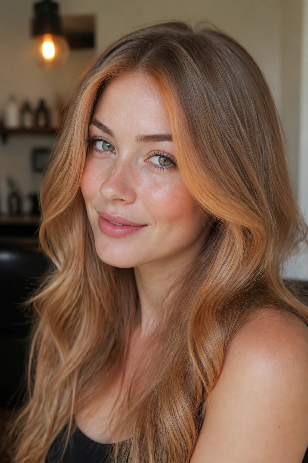 Close-up of a real woman showing gingered face-framing pieces around the hairline