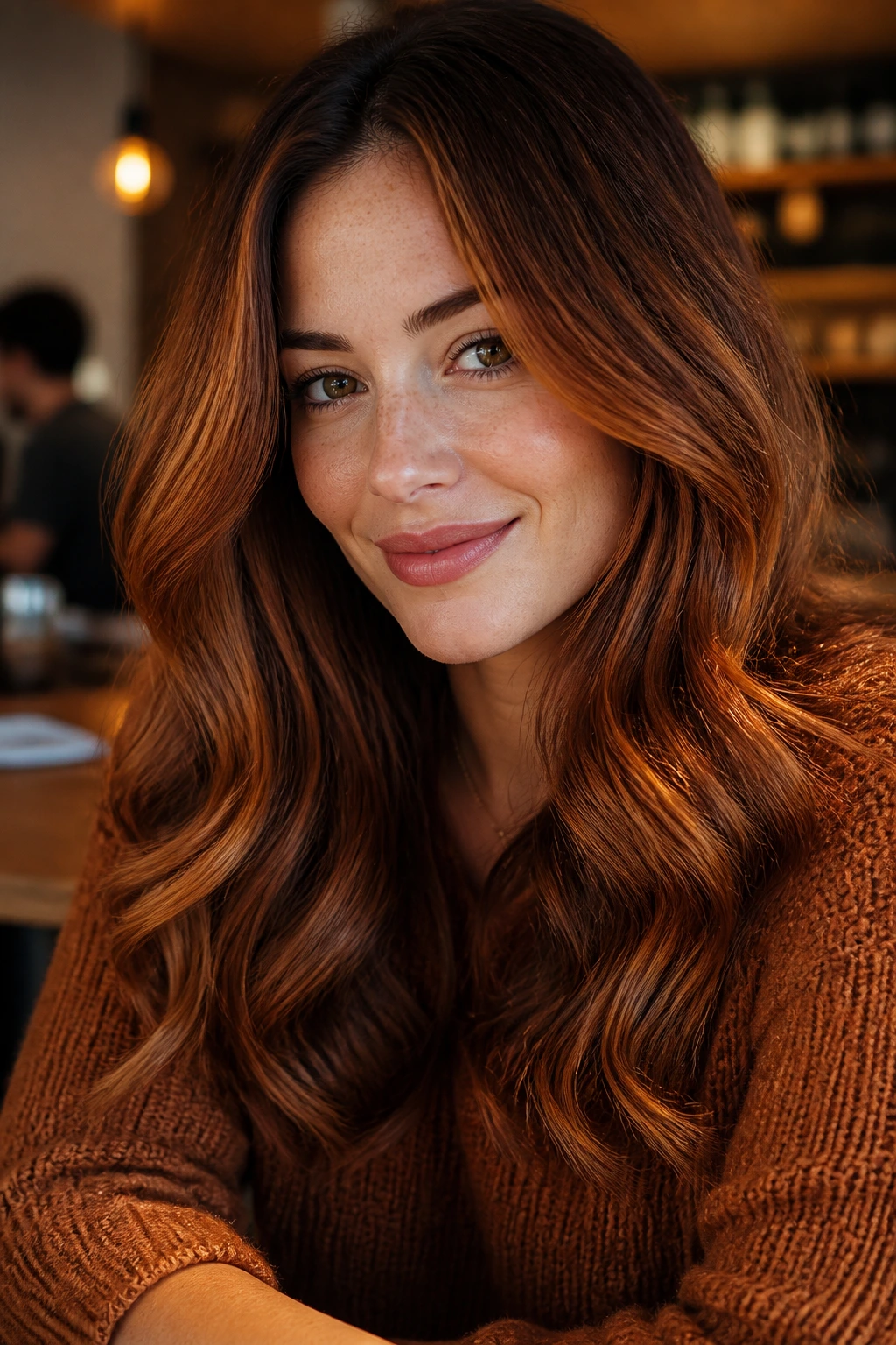 Portrait of real person with Gingered Whiskey Copper hair color featuring copper tones.