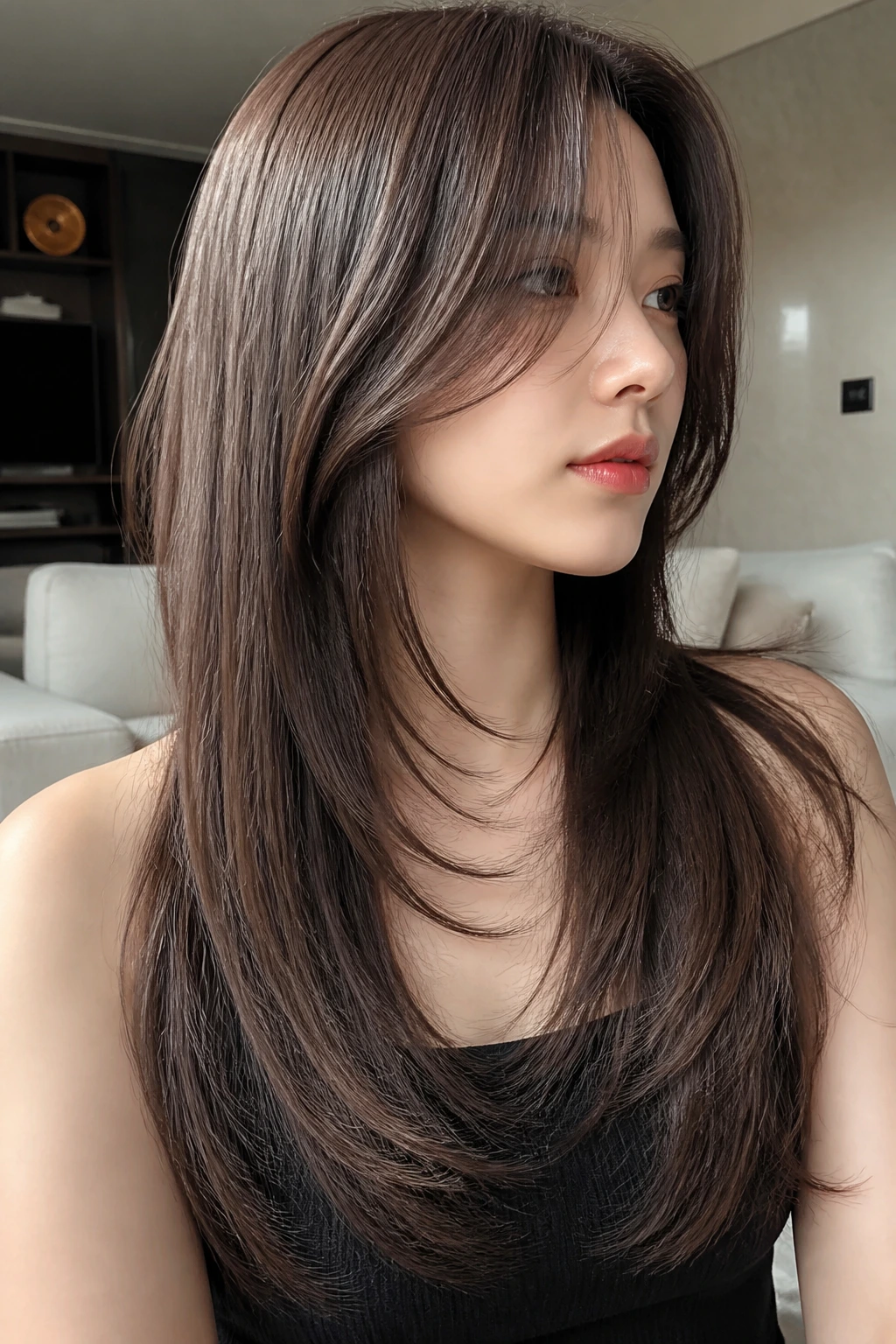 Portrait of a woman with glass hair and soft internal texturing