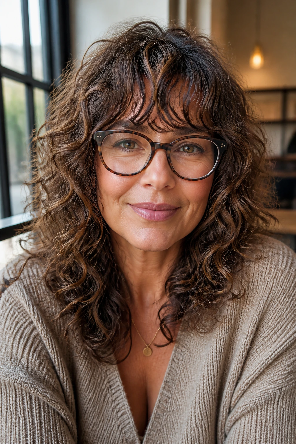 Real person with glasses and bangs that skim the frames