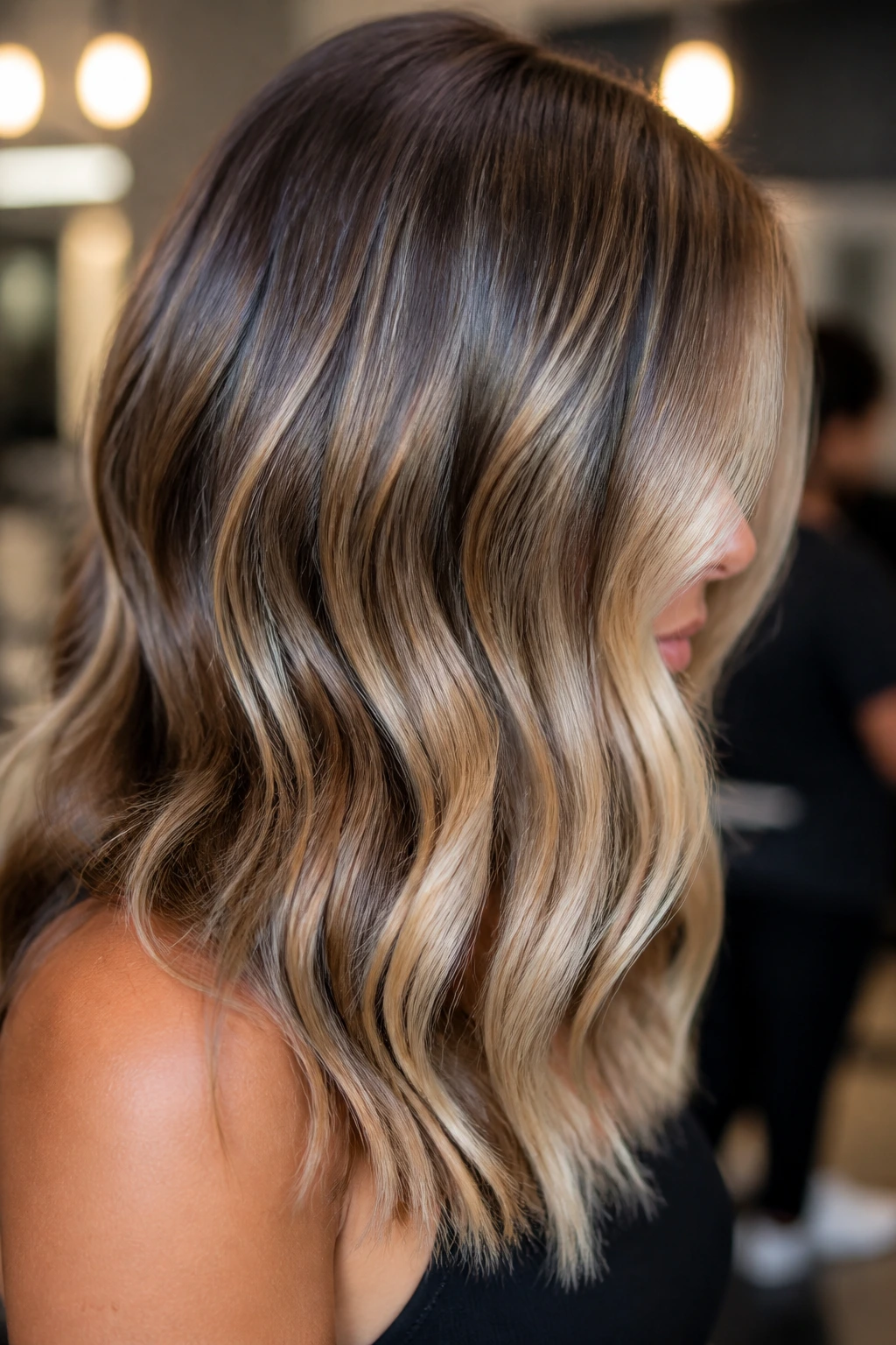 Hair with glossy blonde finish