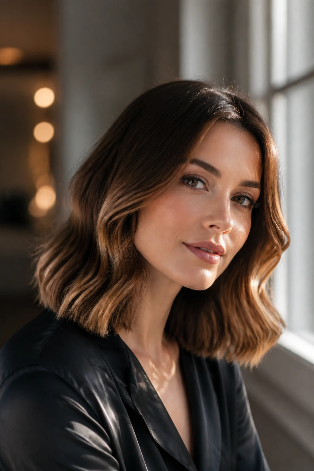 Portrait of woman with glossy dinner wave