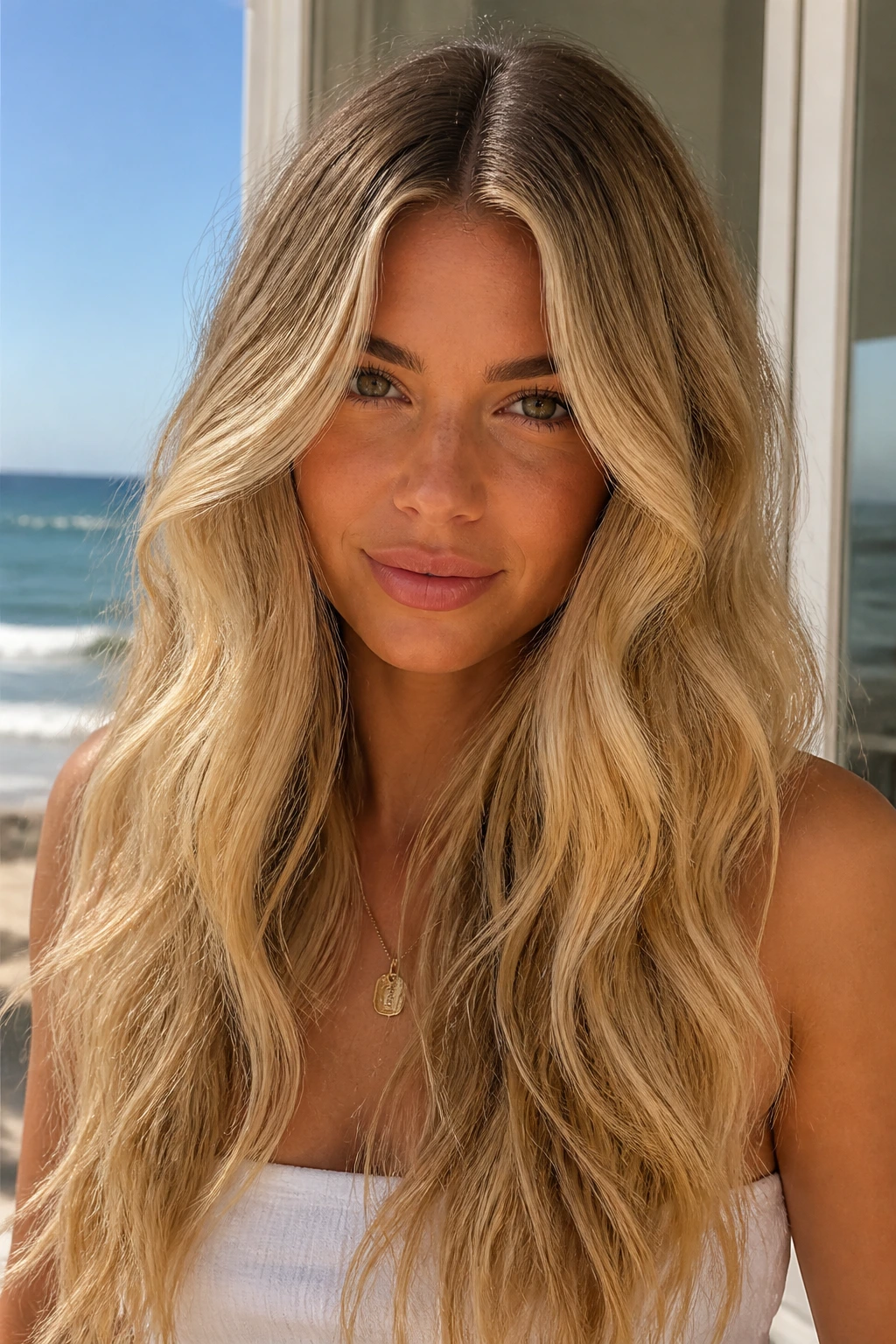 Real person with golden beach waves and center part