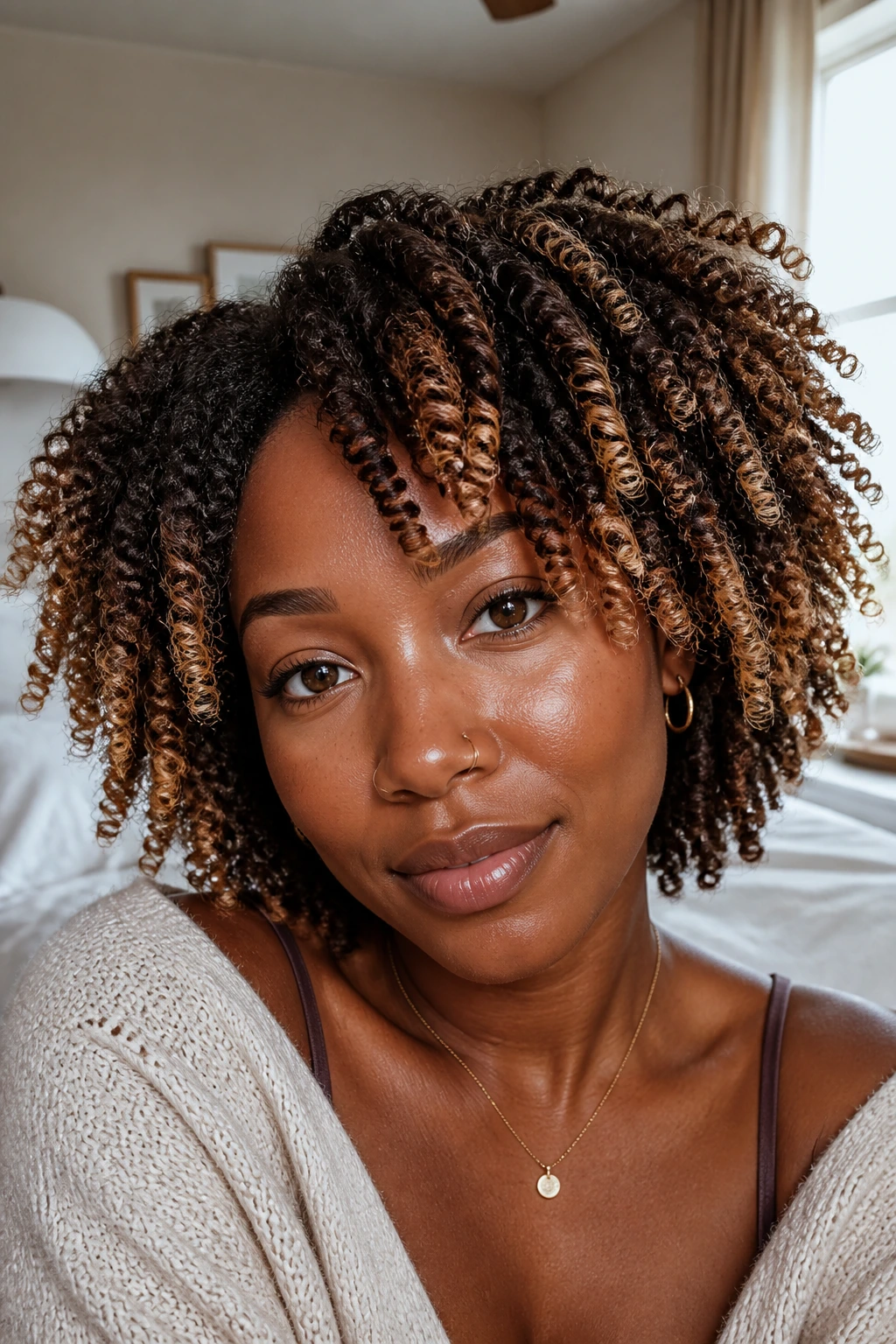 Close-up of twist-out with golden beige caramel
