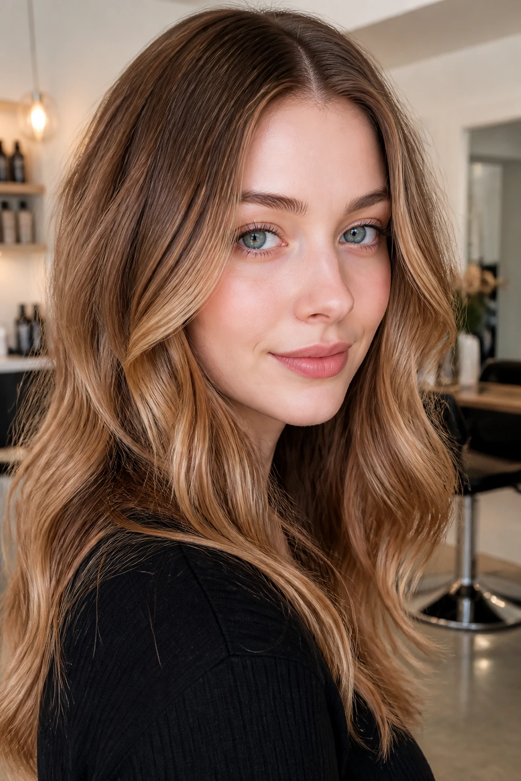 Close-up of golden bronde hair on a real person with warm tones.