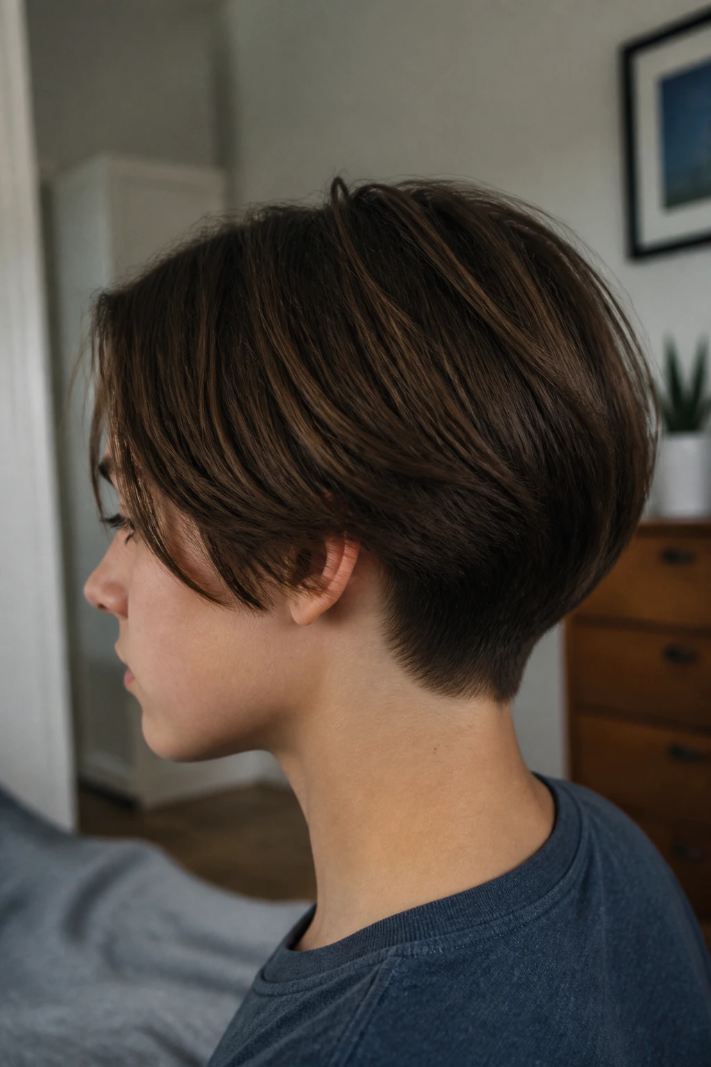 Teen boy with graduated bob and tighter nape.