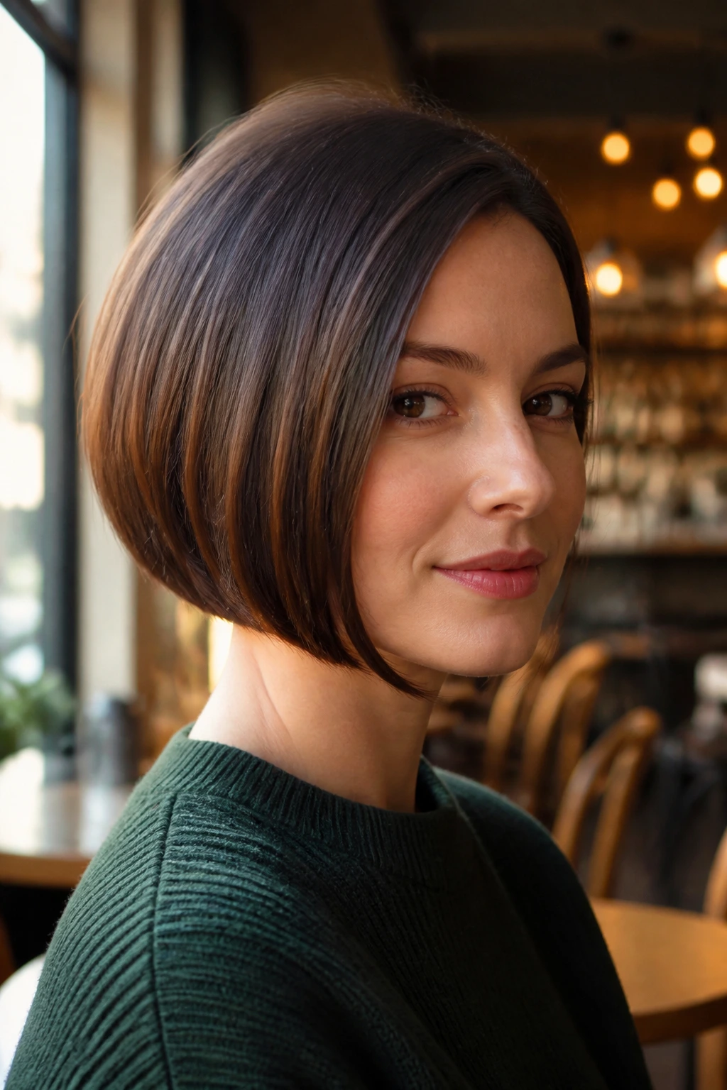 Close-up of a real person with graduated chin-length bob